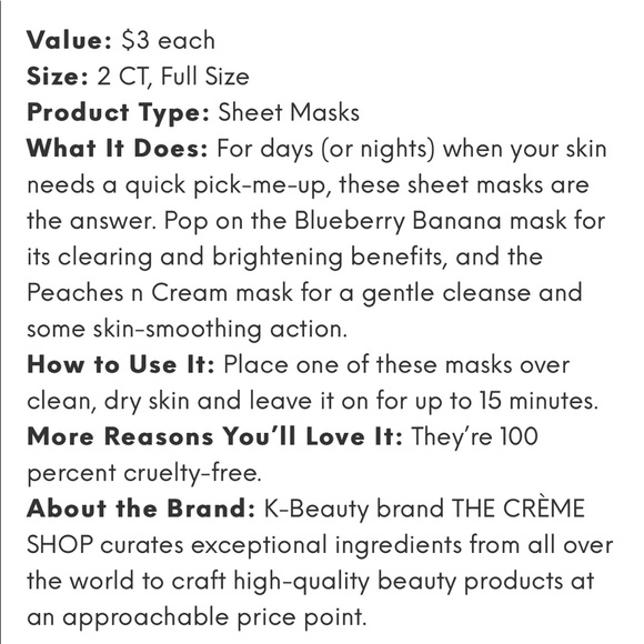 THE CRÉME SHOP Face Mask (2 CT) Fusion Sheet Masks - Picture 2 of 3